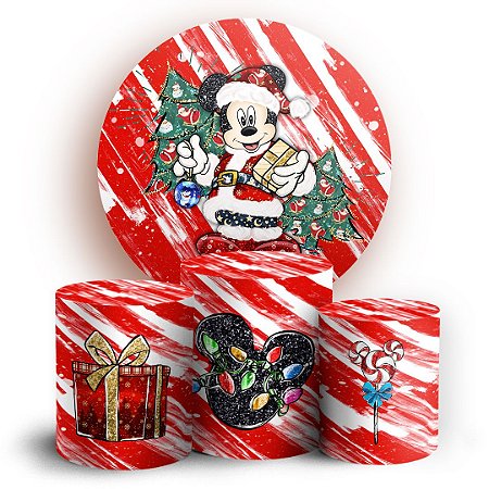 Capas Painel Redondo e Trio Cilindro Sublimado - Mickey Natal