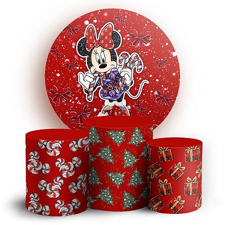 Capas Painel Redondo e Trio Cilindro Sublimado - Minnie Natal