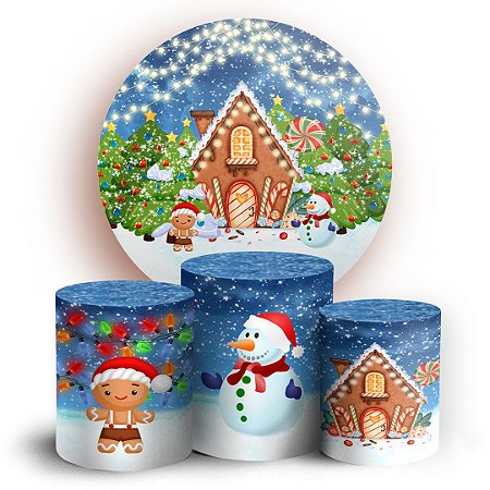 Capas Painel Redondo e Trio Cilindro Sublimado - Ano Novo Natal