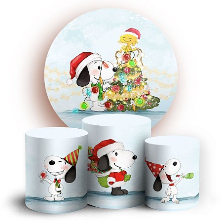 Capas Painel Redondo e Trio Cilindro Sublimado - Snoopy Natal