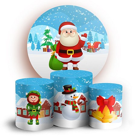 Capas Painel Redondo e Trio Cilindro Sublimado - Ano Novo Natal