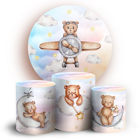 Capas Painel Redondo e Trio Cilindro Sublimado - Ursinho Aviador