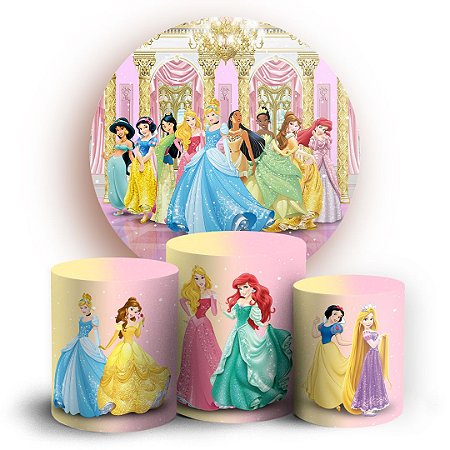 Capas Painel Redondo e Trio Cilindro Sublimado - Princesas da Disney