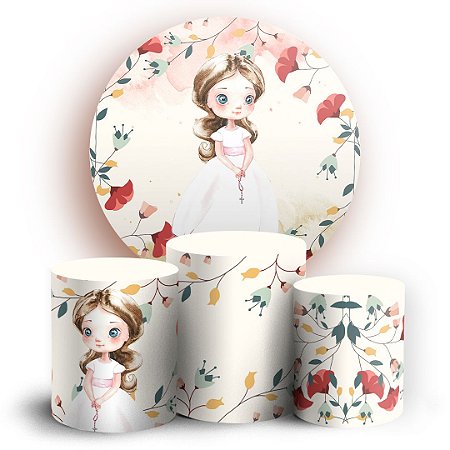 Capas Painel Redondo e Trio Cilindro Sublimado - Primeira Comunhão