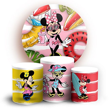Capas Painel Redondo e Trio Cilindro Sublimado - Minnie Praia