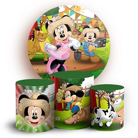 Capas Painel Redondo e Trio Cilindro Sublimado - Minnie Fazendeira