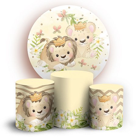 Capas Painel Redondo e Trio Cilindro Sublimado - Leãozinho