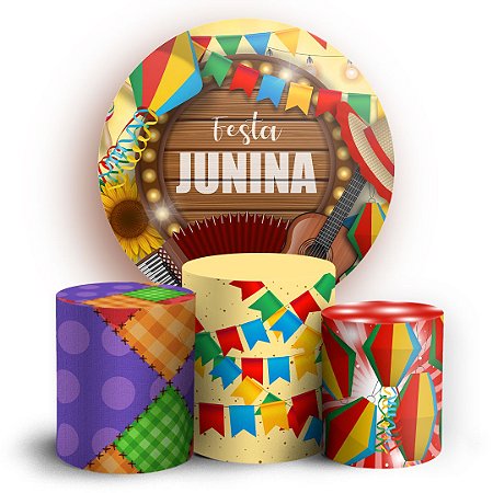 Capas Painel Redondo e Trio Cilindro Sublimado - Festa Junina