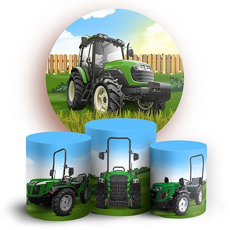 Capas Painel Redondo e Trio Cilindro Sublimado - Fazendinha Trator
