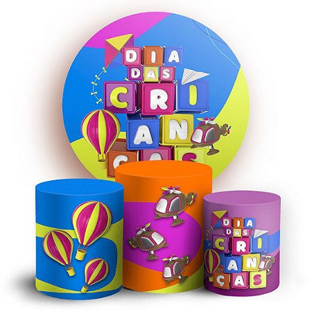 Capas Painel Redondo e Trio Cilindro Sublimado - Dia das Crianças
