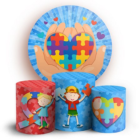 Capas Painel Redondo e Trio Cilindro Sublimado - Autismo