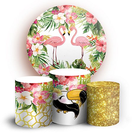 Capas Painel Redondo e Trio Cilindro Sublimado - Flamingo