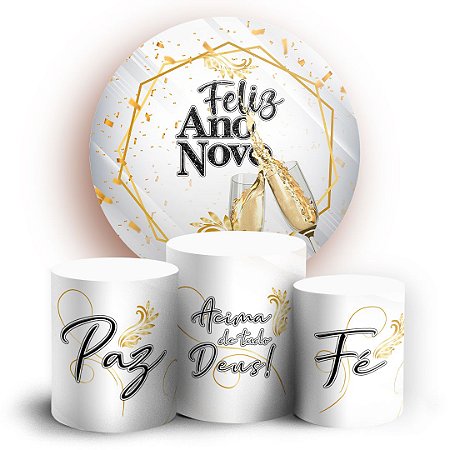 Capas Painel Redondo e Trio Cilindro Sublimado - Ano Novo
