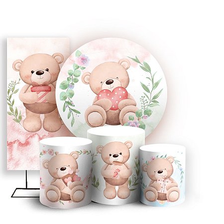 Capas Painel Redondo Trio Cilindro e Faixa Lateral Sublimado - Ursinhos