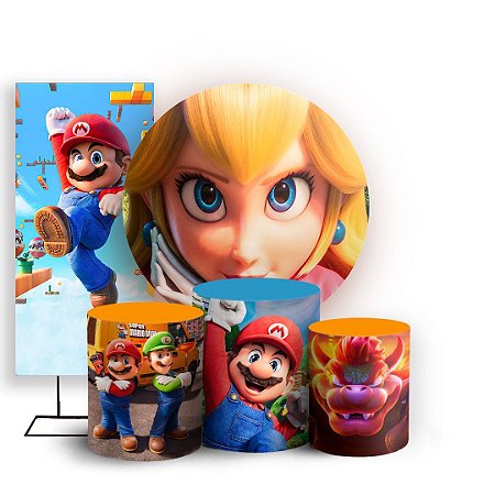 Capas Painel Redondo Trio Cilindro e Faixa Lateral Sublimado - Super Mario Bros