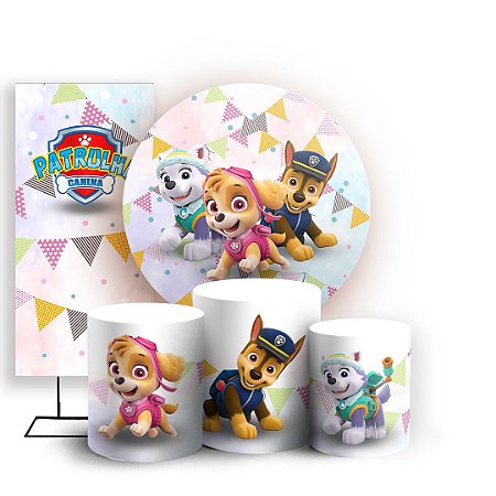 Capas Painel Redondo Trio Cilindro e Faixa Lateral Sublimado - Patrulha Canina