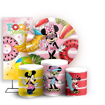 Capas Painel Redondo Trio Cilindro e Faixa Lateral Sublimado - Minnie Praia