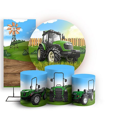 Capas Painel Redondo Trio Cilindro e Faixa Lateral Sublimado - Fazendinha Trator