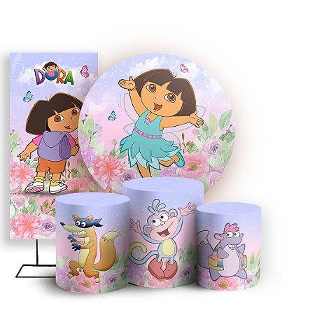 Capas Painel Redondo Trio Cilindro e Faixa Lateral Sublimado - Dora Aventureira