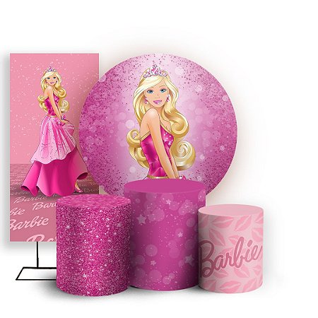 Capas Painel Redondo Trio Cilindro e Faixa Lateral Sublimado - Barbie