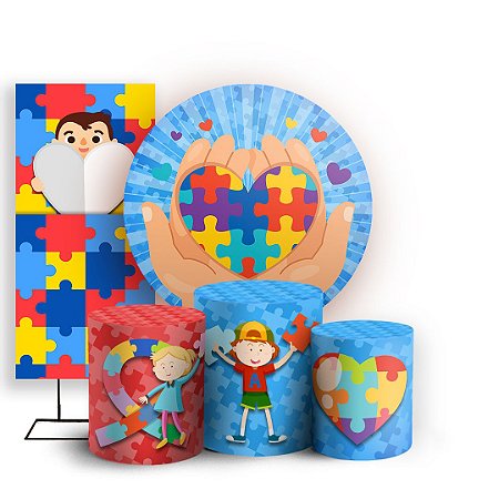 Capas Painel Redondo Trio Cilindro e Faixa Lateral Sublimado - Autismo