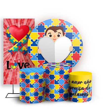 Capas Painel Redondo Trio Cilindro e Faixa Lateral Sublimado - Autismo