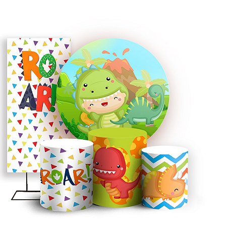 Capas Painel Redondo Trio Cilindro e Faixa Lateral Sublimado - Dino Baby