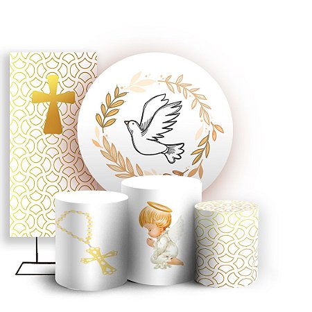 Capas Painel Redondo Trio Cilindro e Faixa Lateral Sublimado - Batizado