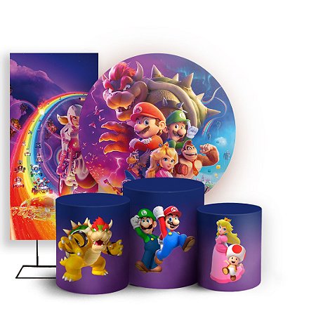 Capas Painel Redondo Trio Cilindro e Faixa Lateral Sublimado - Super Mario Bros