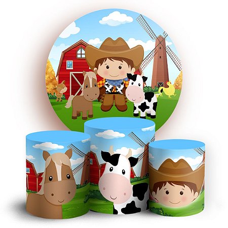 Capas Painel Redondo e Trio Cilindro Sublimado - Fazendinha Menino