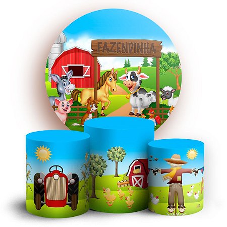 Capas Painel Redondo e Trio Cilindro Sublimado - Fazendinha