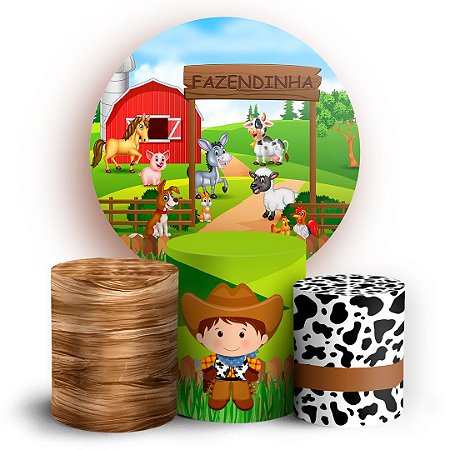 Capas Painel Redondo e Trio Cilindro Sublimado - Fazendinha