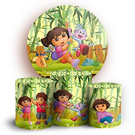 Capas Painel Redondo e Trio Cilindro Sublimado - Dora Aventureira