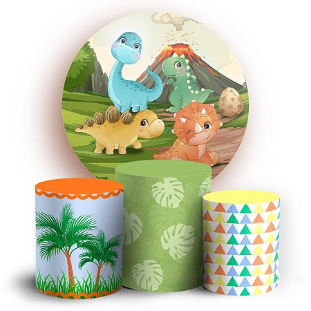 Capas Painel Redondo e Trio Cilindro Sublimado - Dinossauro Cute