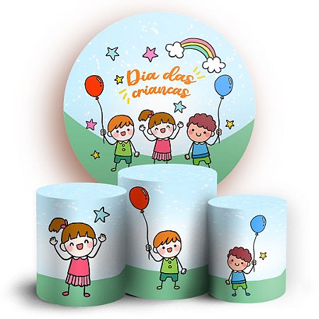 Capas Painel Redondo e Trio Cilindro Sublimado - Dia das Crianças