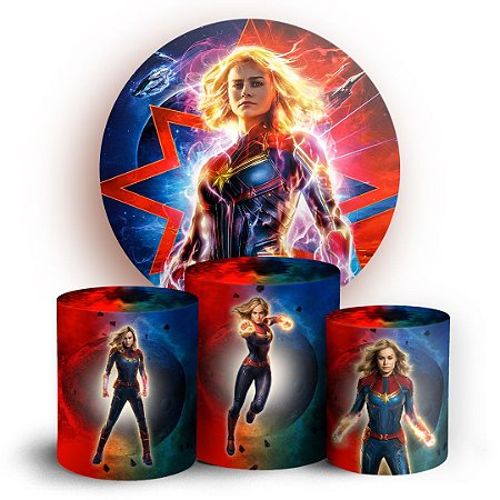 Capas Painel Redondo e Trio Cilindro Sublimado - Capitã Marvel