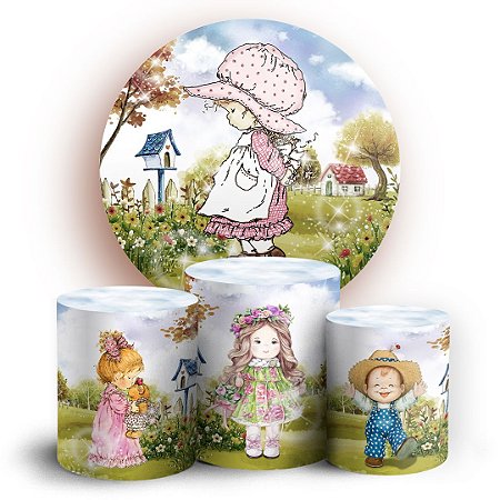 Capas Painel Redondo e Trio Cilindro Sublimado - Boneca Vintage