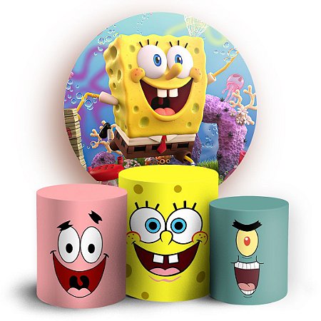 Capas Painel Redondo e Trio Cilindro Sublimado - Bob Esponja