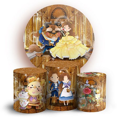 Capas Painel Redondo e Trio Cilindro Sublimado - Bela e a Fera