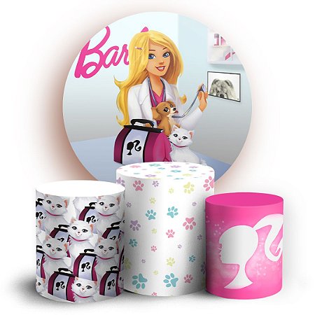 Capas Painel Redondo e Trio Cilindro Sublimado - Barbie Veterinária