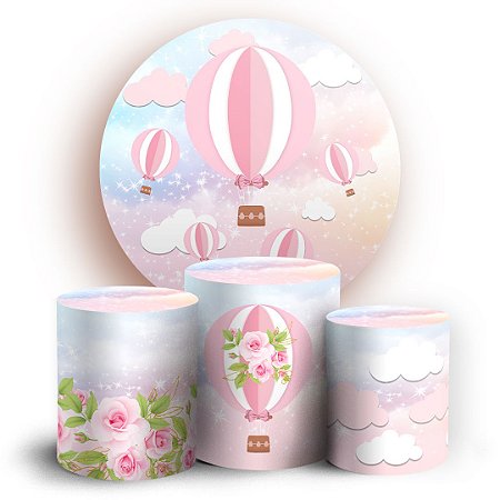 Capas Painel Redondo e Trio Cilindro Sublimado - Balões