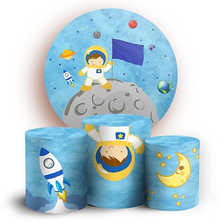 Capas Painel Redondo e Trio Cilindro Sublimado - Astronauta Cute