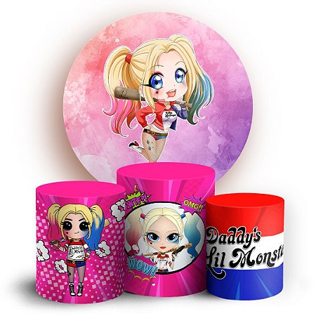 Capas Painel Redondo e Trio Cilindro Sublimado - Arlequina Cute