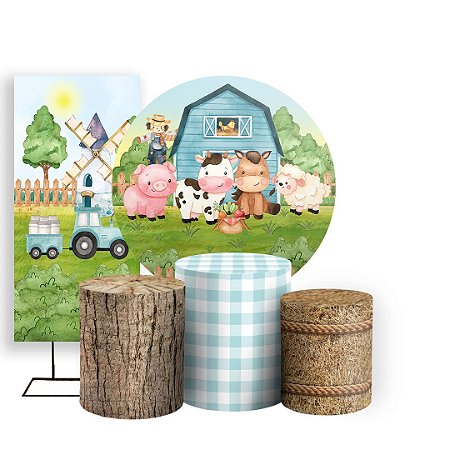 Capas Painel Redondo Trio Cilindro e Faixa Lateral Sublimado - Fazendinha Aquarela