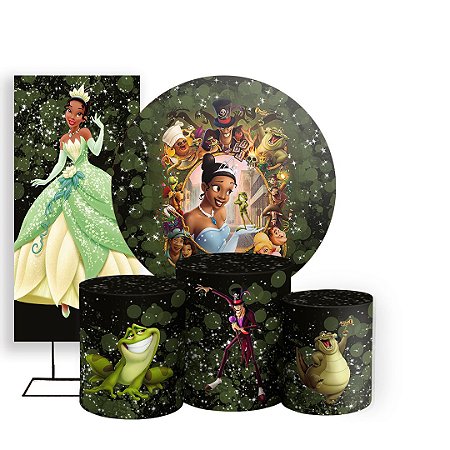 Capas Painel Redondo Trio Cilindro e Faixa Lateral Sublimado - A Princesa e o Sapo