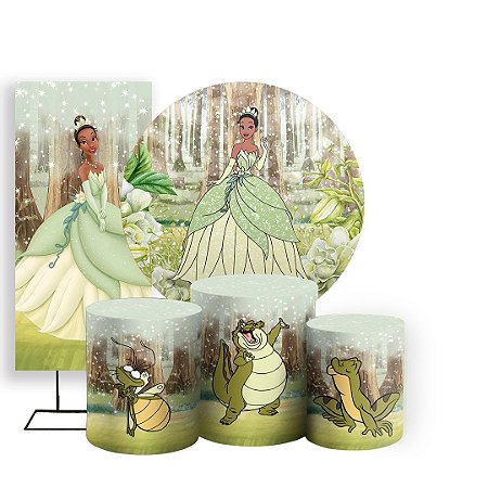 Capas Painel Redondo Trio Cilindro e Faixa Lateral Sublimado - A Princesa e o Sapo