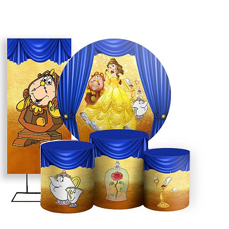 Capas Painel Redondo Trio Cilindro e Faixa Lateral Sublimado - A Bela e a Fera