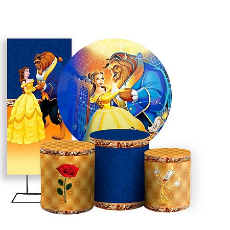 Capas Painel Redondo Trio Cilindro e Faixa Lateral Sublimado - A Bela e a Fera