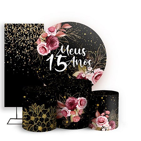 Capas Painel Redondo Trio Cilindro e Faixa Lateral Sublimado - 15 Anos