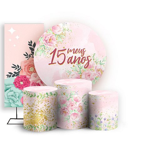 Capas Painel Redondo Trio Cilindro e Faixa Lateral Sublimado - 15 Anos